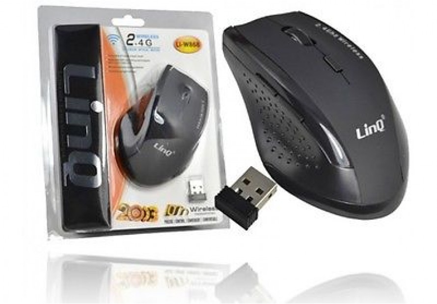 MOUSE WIRELESS 2.4GHZ USB OTTICO 1600 DPI PC NOTEBOK 6 TASTI LINQ LI-W868 BLACK